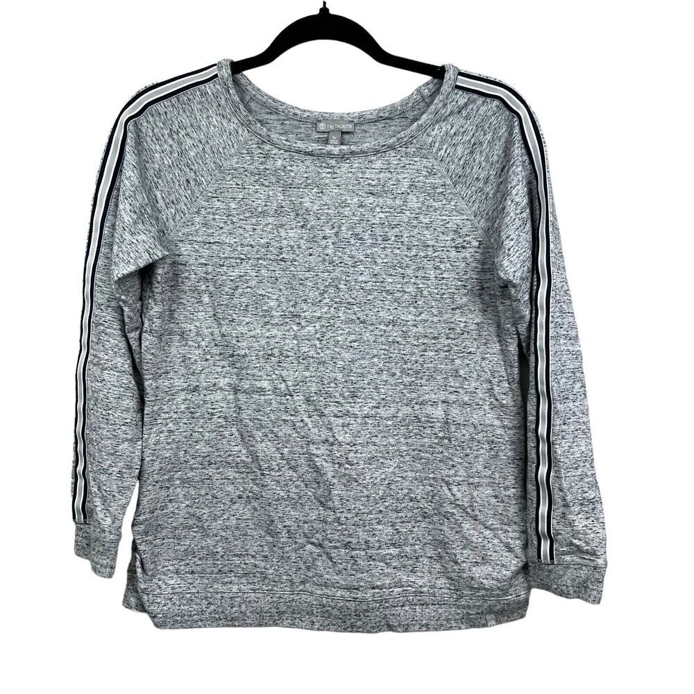 T By Talbots Sweatshirt Stretch Round Neck Stripe Trim Heather Grey Women Sz Sp*
